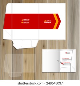 White folder template design for corporate identity with red arrow. Stationery set