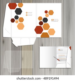 White folder template design for corporate identity with geometric elements. Stationery set