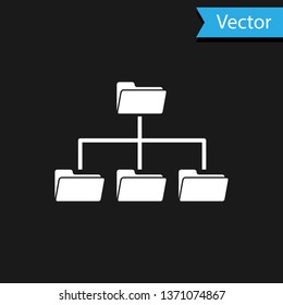 White Folder tree icon isolated on black background.  