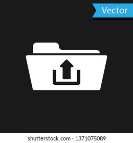 White Folder upload icon isolated on black background. Vector Illustration