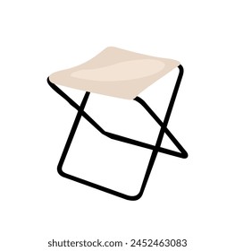 A white folding chair with a black frame. 