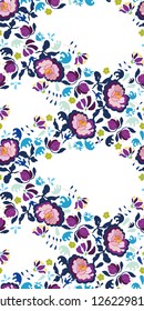 White folk art vector reepating festoon with pink flowers And ornaments. Folk art. Surface patern.
