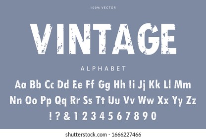 White font alphabet with grunge texture. Vintage and retro style concept letters and numbers for can use element headline poster, comic, game, movie, website, Print T Shirt