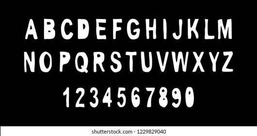White of font and alphabet. Isolated on Black background