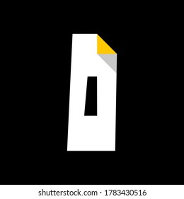 White font, modern trendy alphabet, number zero cut from paper with bent colored angle, uppercase