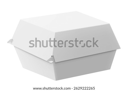 White food box, packaging for hamburger, lunch, fast food, burger, sandwich isolated on white background. Product pack. Closed lid. Packaging Cardboard Box Mockup, Realistic 3d Vector Illustration