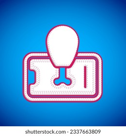 White Food ordering on mobile icon isolated on blue background. Order by mobile phone. Restaurant food delivery concept.  Vector