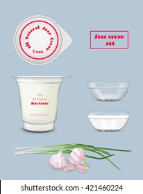 White food plastic container for yogurt and sour cream. Transparent mock-up template.