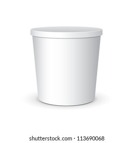 White Food Plastic Tub Bucket Container For Dessert, Yogurt, Ice Cream, Sour Sream Or Snack. Ready For Your Design. Product Packing Vector EPS10