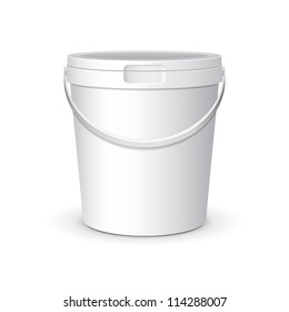 White Food Plastic Tub Bucket Container With Lid Cap For Dessert, Yogurt, Ice Cream, Sour Sream Or Snack. Ready For Your Design. Product Packing Vector EPS10