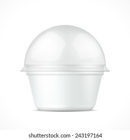 White Food Plastic Tub Bucket Container For Dessert, Yogurt, Ice Cream, Sour Cream Or Snack.  Illustration Isolated On White Background. Mock Up Template Ready For Your Design. Vector EPS10