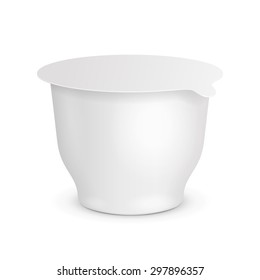 White Food Plastic Tub Bucket Container For Dessert, Yogurt, Ice Cream, Sour Cream Or Snack. Mock Up Template Ready For Your Design. Product Packing Vector EPS10