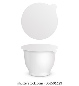 White Food Plastic Tub Bucket Container For Dessert, Yogurt, Ice Cream, Sour Cream Or Snack. Mock Up Template Ready For Your Design. Product Packing Vector EPS10