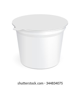 White Food Plastic Tub Bucket Container For Dessert, Yogurt, Ice Cream, Sour Cream. Illustration Isolated On White Background. Mock Up Template Ready For Your Design. Product Packing Vector EPS10