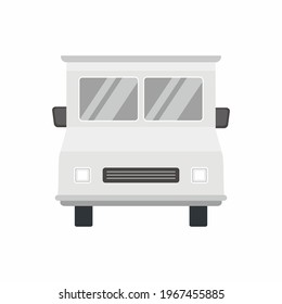 White food truck with front view detailed vector cartoon, flat style. Realistic delivery service vehicle isolated on white background for advertising design. Illustration of street food van