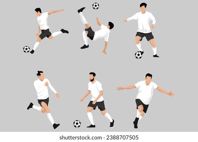 White Football Soccer Players in Various Poses Vector