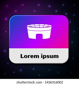White Football stadium icon isolated on black background. Football arena. Rectangle color button. Vector Illustration