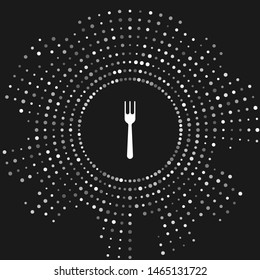 White Fork icon isolated on grey background. Cutlery symbol. Abstract circle random dots. Vector Illustration