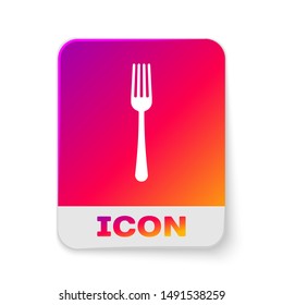 White Fork icon isolated on white background. Cutlery symbol. Rectangle color button. Vector Illustration