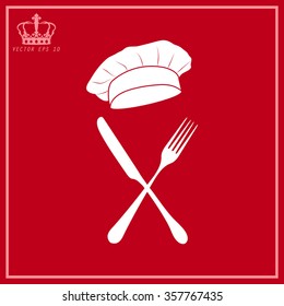 White fork and knife - illustration with cook hats 