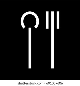 white fork and spoon icon on dark background