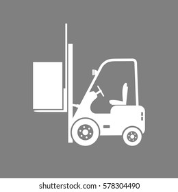White forklift vector icon on grey background