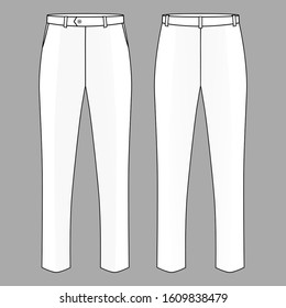 White Formal Trousers Template Vector for Men.Front And Back Views.