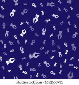 White Fountain pen nib icon isolated seamless pattern on blue background. Pen tool sign.  Vector Illustration