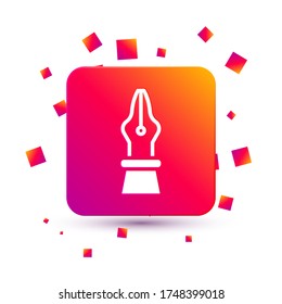 White Fountain pen nib icon isolated on white background. Pen tool sign. Square color button. Vector Illustration
