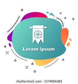 White Four leaf clover icon isolated on white background. Party pennant for birthday celebration, festival. Happy Saint Patrick day. Abstract banner with liquid shapes. Vector Illustration