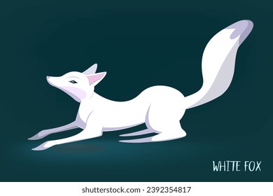 White fox, snow fox playing in a cute pose, a separate vector element for the design of postcards or websites, books and paper