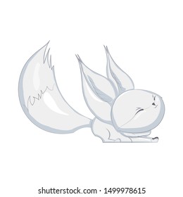 White fox stretching isolated vector clip-art, adorable cartoon character design.