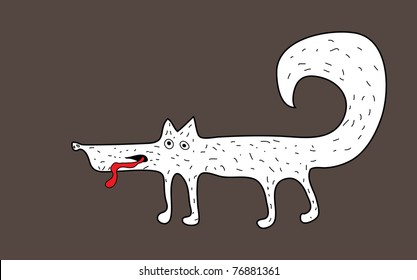 white fox stuck out his tongue