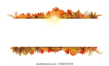 White frame of autumn leaves and autumn elements around a white empty space. Layout of a border made of autumn vegetation