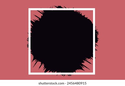 White frame background with black spot and red background.