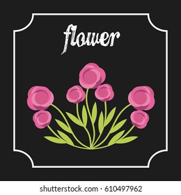 white frame with beautiful flower icon over black background. colorful design. vector illustration