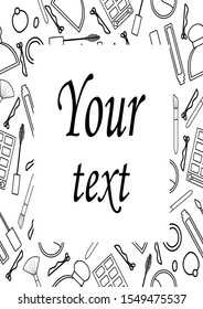 White frame with beauty products pattern in black lines