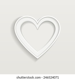 White frame in heart shape on clear background. Vector design element.
