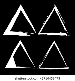 White frame icon. Black background set. Chalk border vector. Triangle outline art. EPS 10.