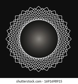 White frame with lace ornament in circle on black background. Art deco. Luxury mandala, hand draw design. Ethnic motif. Abstract vector illustration. Template design for invitation, poster, card.