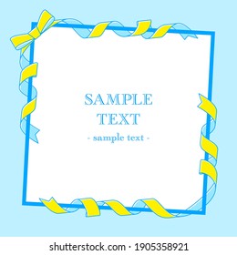 Material del marco blanco con cinta amarilla y azul envuelta, fondo azul