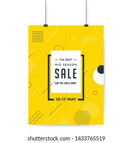 White frame on abstract minimalistic yellow background. Sale banner template design. Big sale special offer. Special offer banner for poster, flyer, brochure, sticker. Orange Vector illustration.