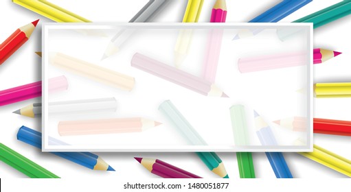 White frame on the background with colored pencils. Eps 10 vector file.