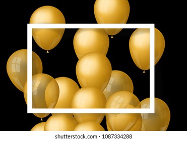 white frame on gold balloons 