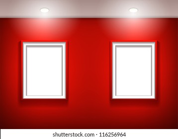 The White Frame On A Red Wall. Vector Illustration. Eps10