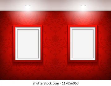 The white frame on a red wall.Vector illustration. Eps10