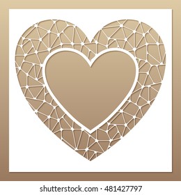 White frame with openwork heart. Laser cutting template for greeting cards, envelopes, wedding invitations, interior decorative elements.