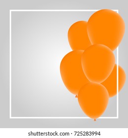 White frame with orange balloons on a gray background, vector illustration.