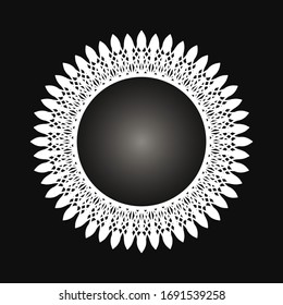 White frame with ornament in circle on black background. Art deco. Luxury mandala, hand draw design. Ethnic motif. Abstract vector illustration. Template design for invitation, poster, card, postcard.