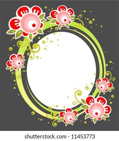 White frame with ornate red flowers on a dark background.